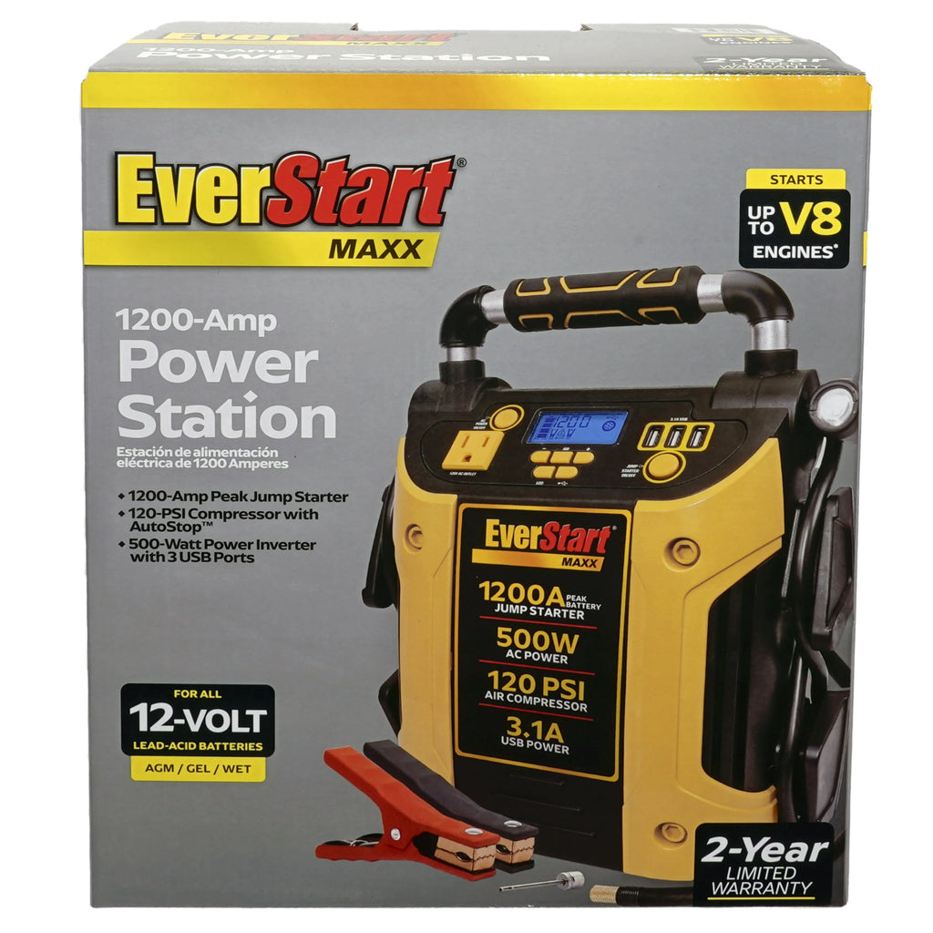 1200 Peak Amps Jump Starter with 500W Inverter and 120 PSI Compressor Q394229