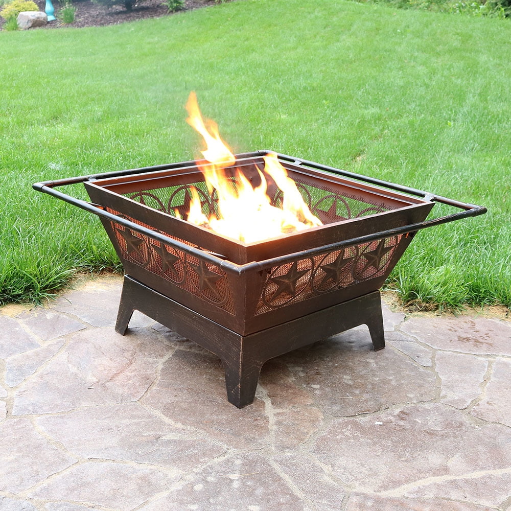 32 Square Outdoor Fire Pit with Cooking Grate & Spark Screen W685