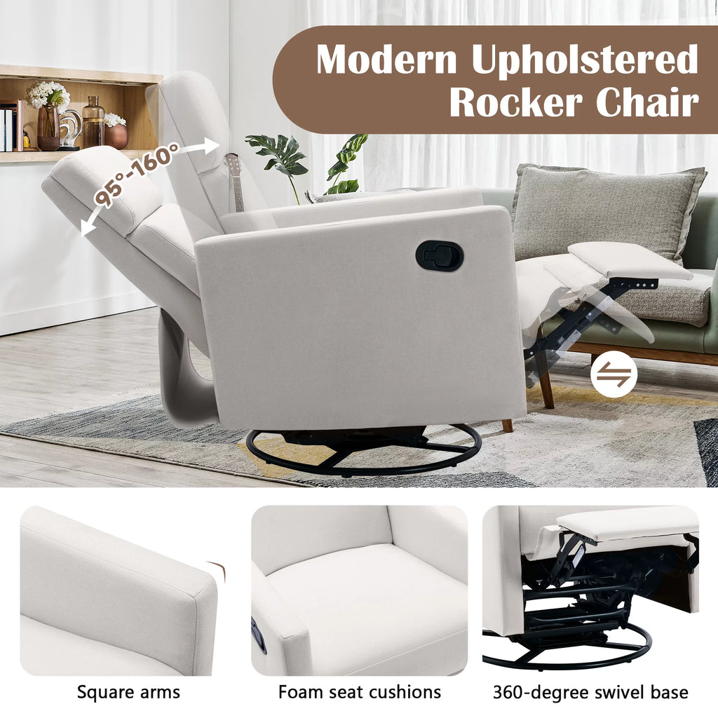 Beige Upholstered Swivel Rocker Recliner Chair D2453