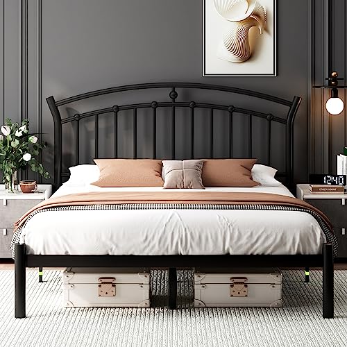 Full Black Metal Bed Frame with 13 Steel Slats F1563