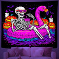Blacklight UV Reactive Skeleton Pumpkin Bat Tapestry 90x70In Q9694