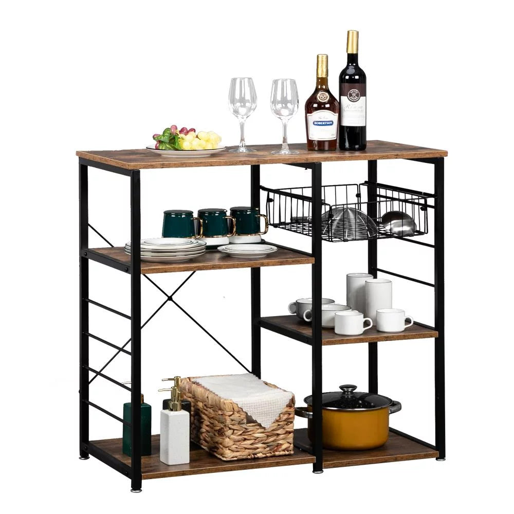 Rustic Brown Kitchen Storage Shelf with 10 Hooks G39253