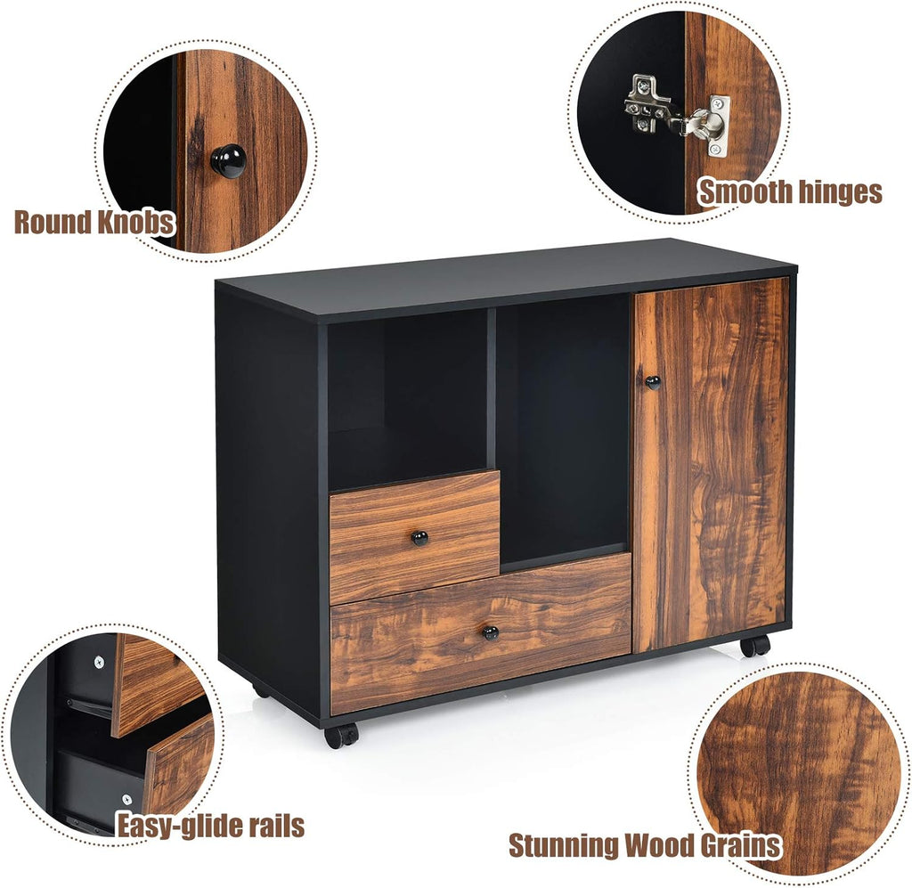 Black Brown 2 Drawer Wood Mobile Filing Cabinet K97578