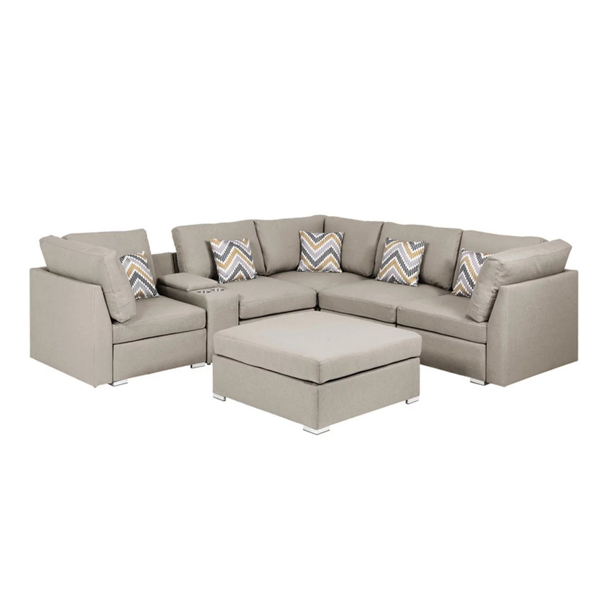 Beige Fabric Reversible Sectional Sofa with Ottoman K55217