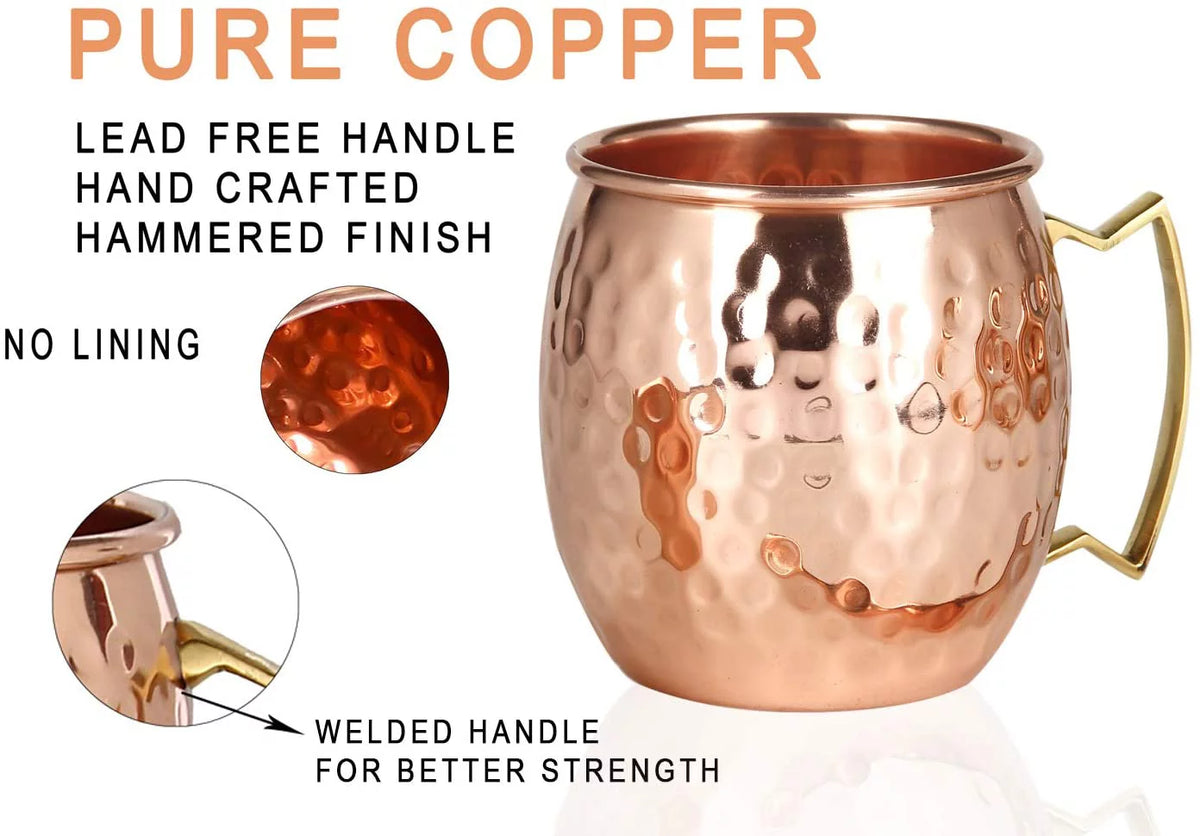 4 Handcrafted Copper Mugs & 4 Copper Straws & Shot Glass S407987