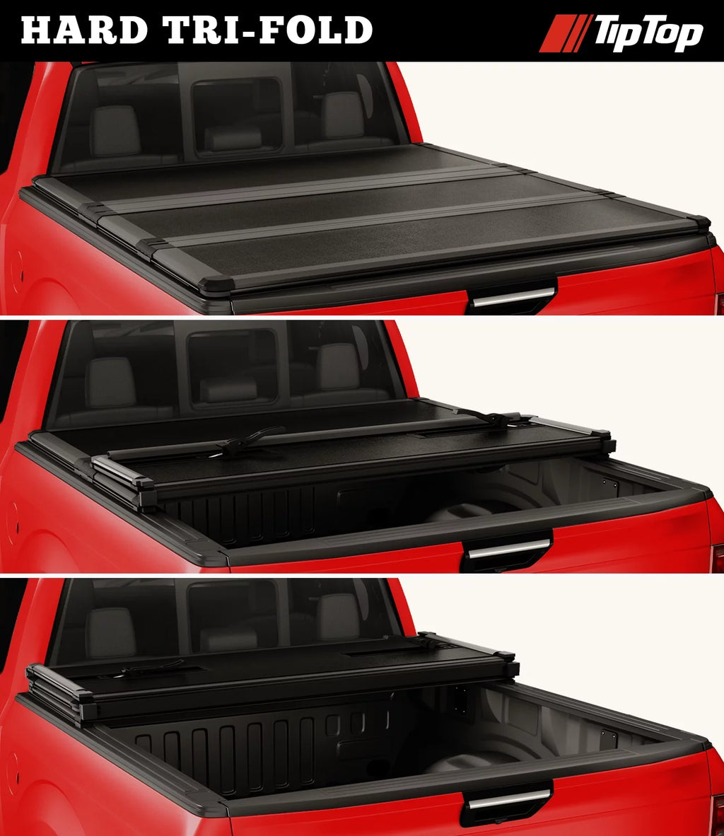 Tri-Fold Hard Tonneau Cover Truck Bed FRP On Top H532276