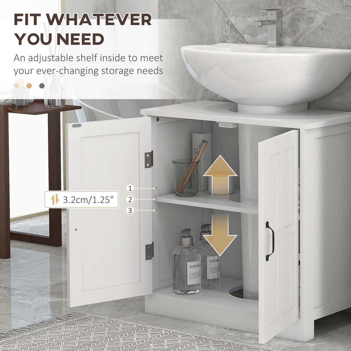 White Bathroom Sink Cabinet with Adjustable Shelf M352