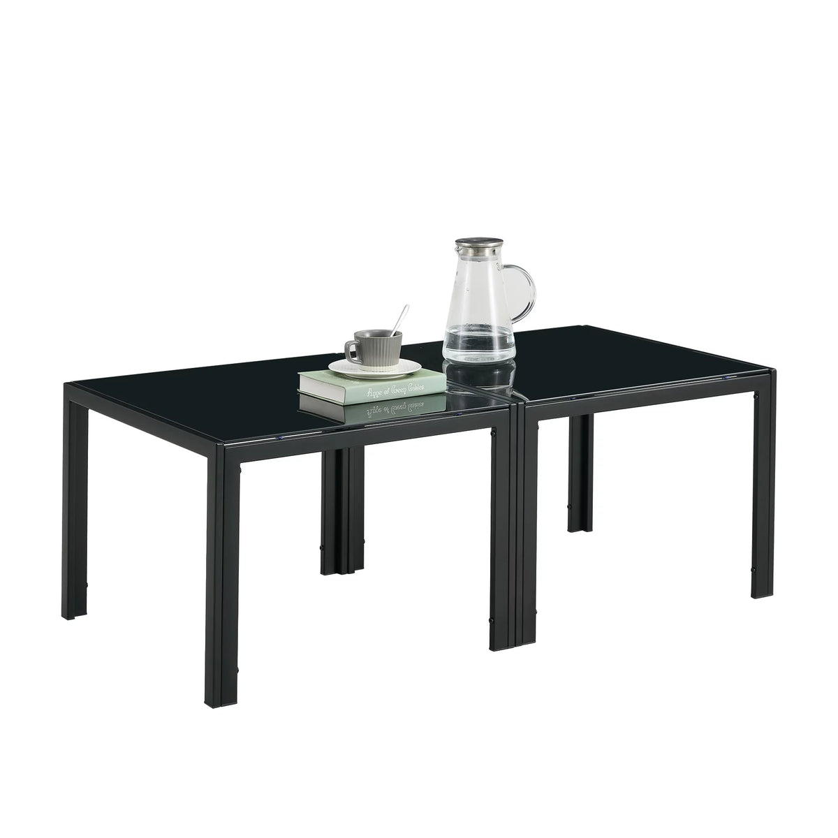 Coffee Table Set of 2 Black Tempered Glass D4549