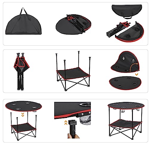 Portable Folding Camping Table with Storage Bag and 4 Cupholders, Black G68664