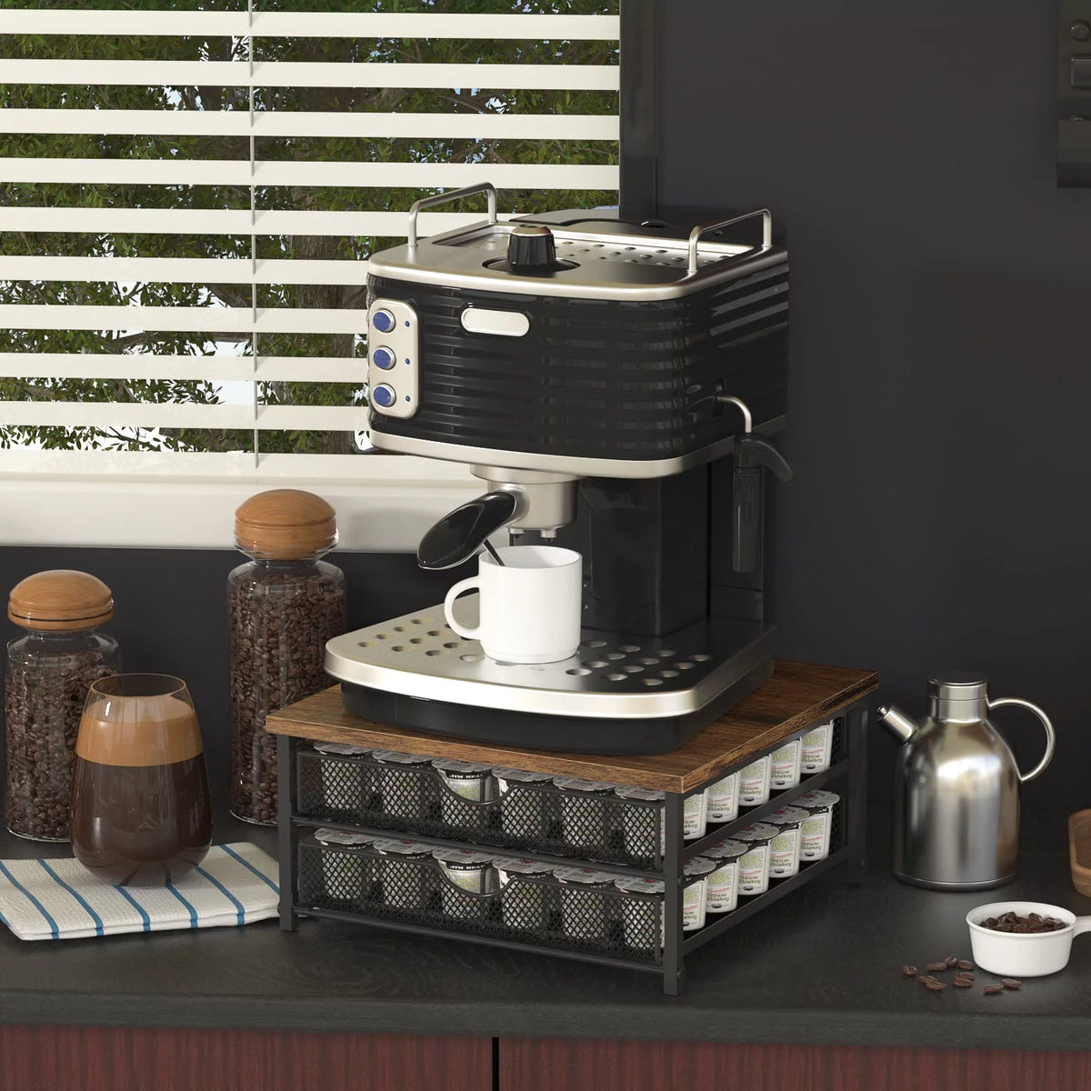 2-Layer 72 Capacity K Cup Holder Storage Drawer, Black T71013
