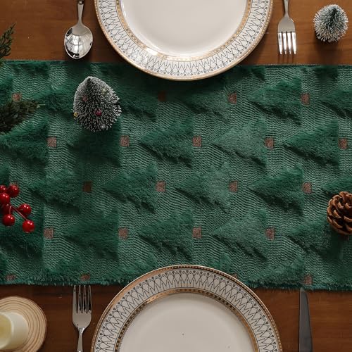 Beige 13x72 Inch Faux Fur Jacquard Christmas Tree Table Runner Z903