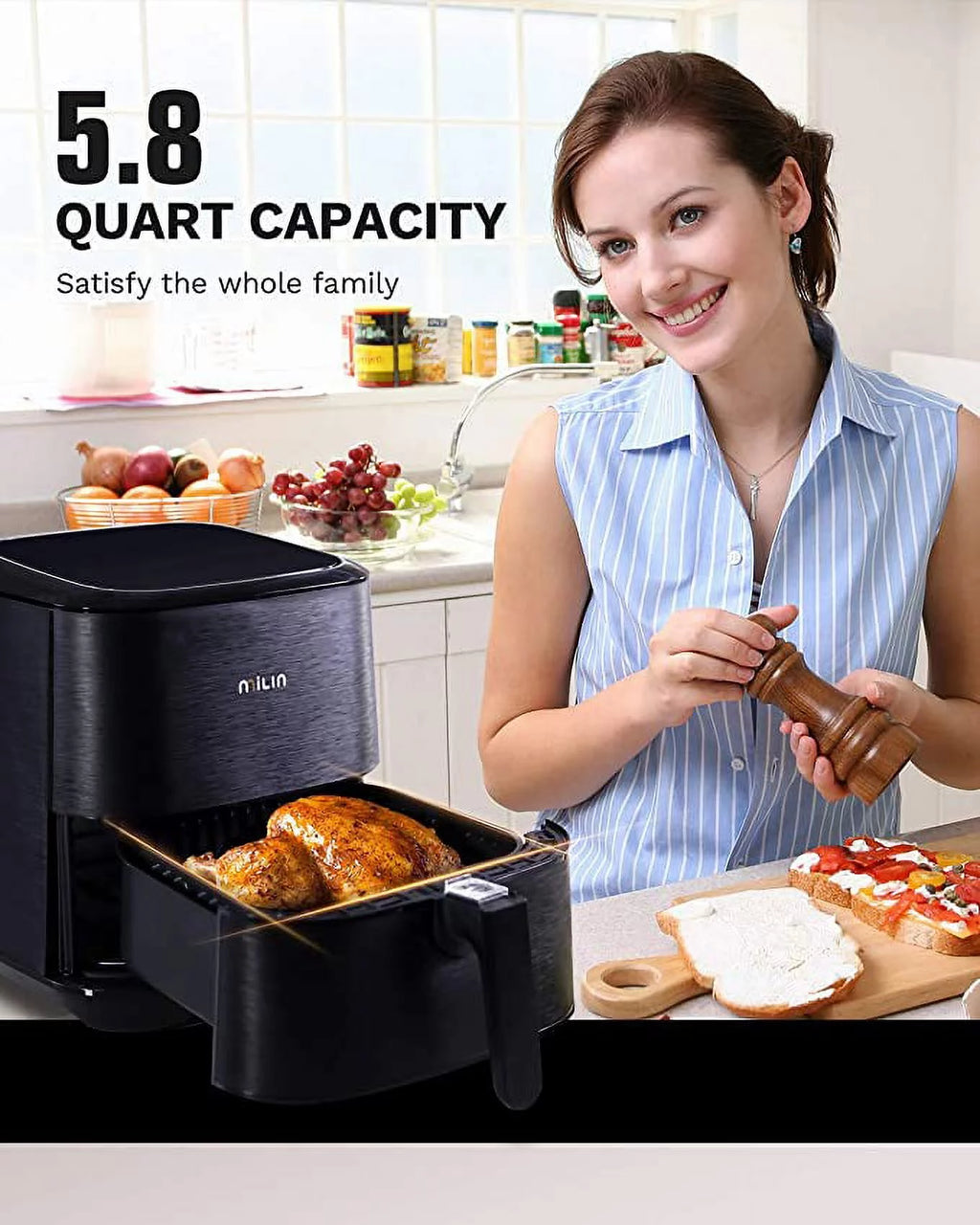 5.8 Quart 1700-Watt Electric Air Fryer with Nonstick Basket A776