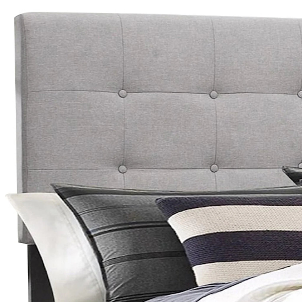 King Size Light Gray Button Tufted Upholstery Wood Bed P634751