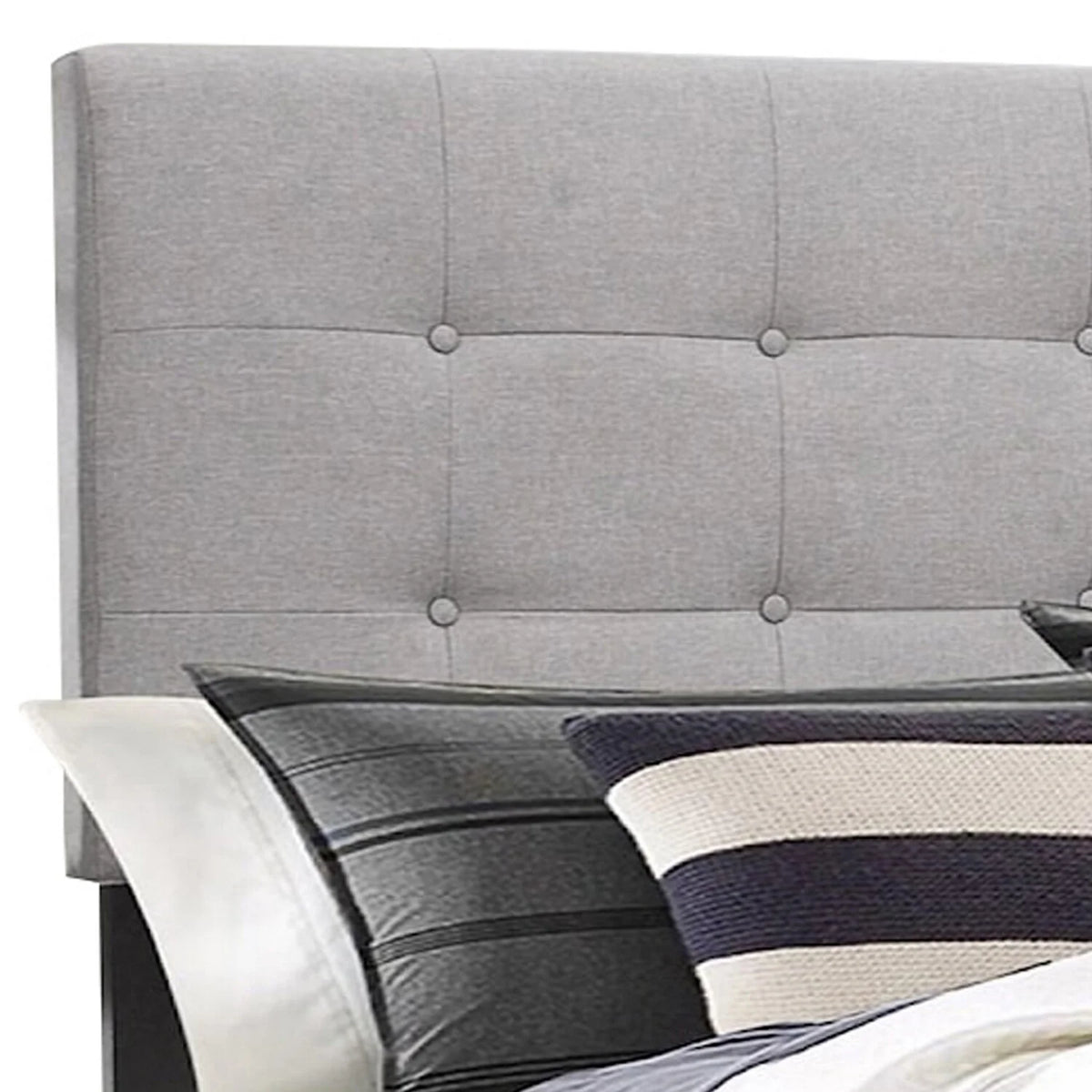 King Size Light Gray Button Tufted Upholstery Wood Bed P634751