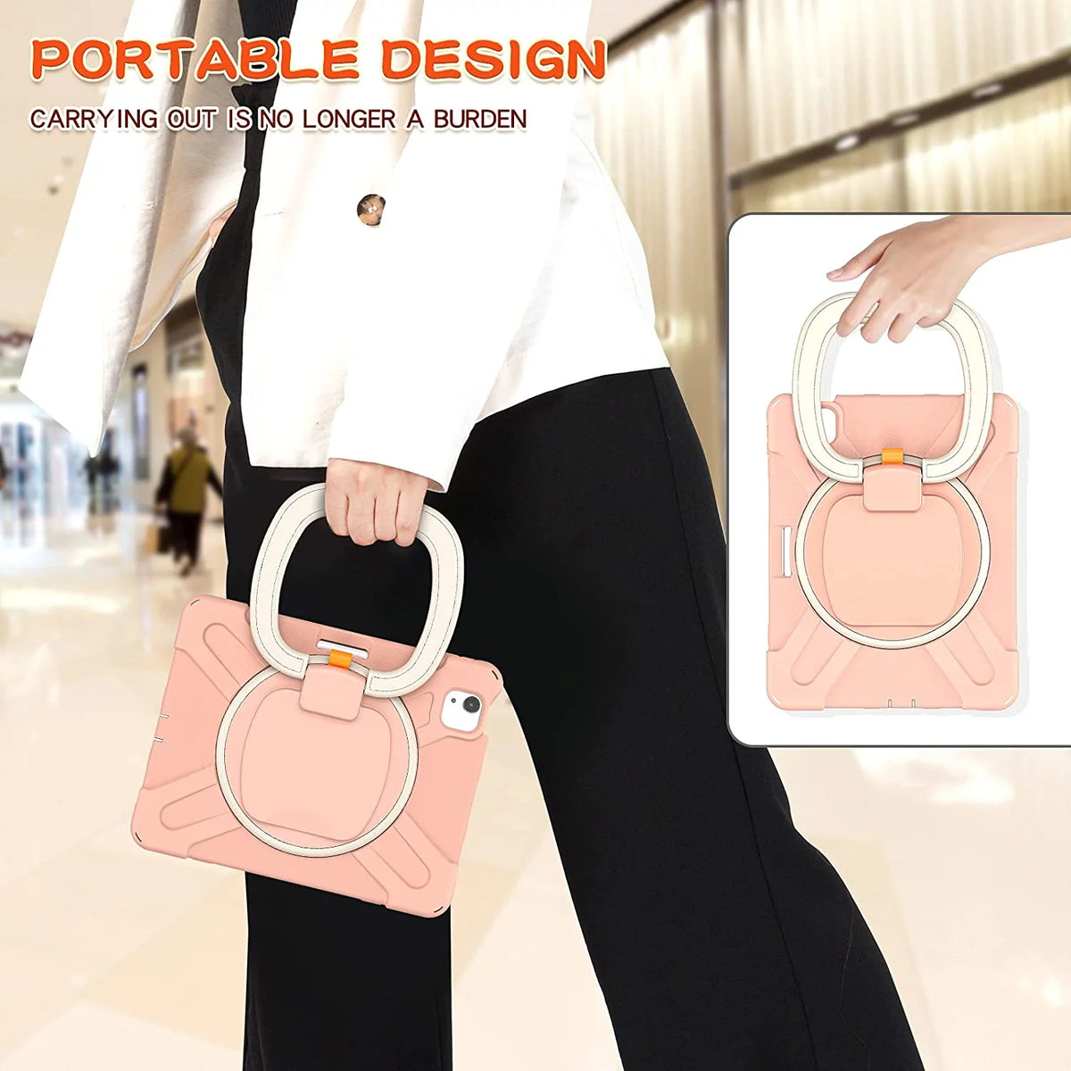 iPad Case with Rotatable Stand Shoulder Strap Pencil Holder Shockproof Silicone X70809