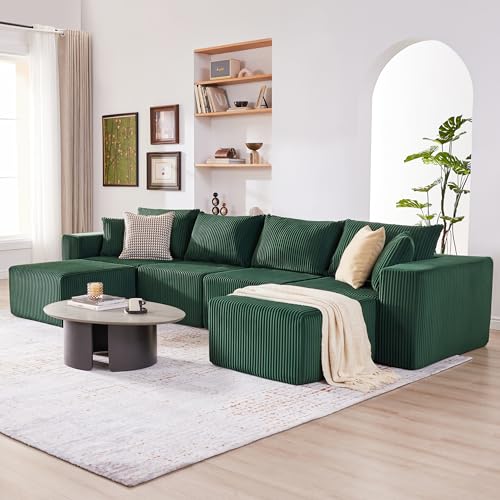 107.4" Beige Corduroy Modular Sectional Sofa J2300