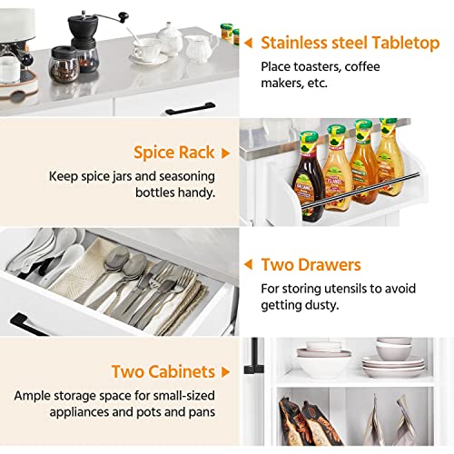 White Kitchen Island Cart with Stainless Steel Countertop Z71983