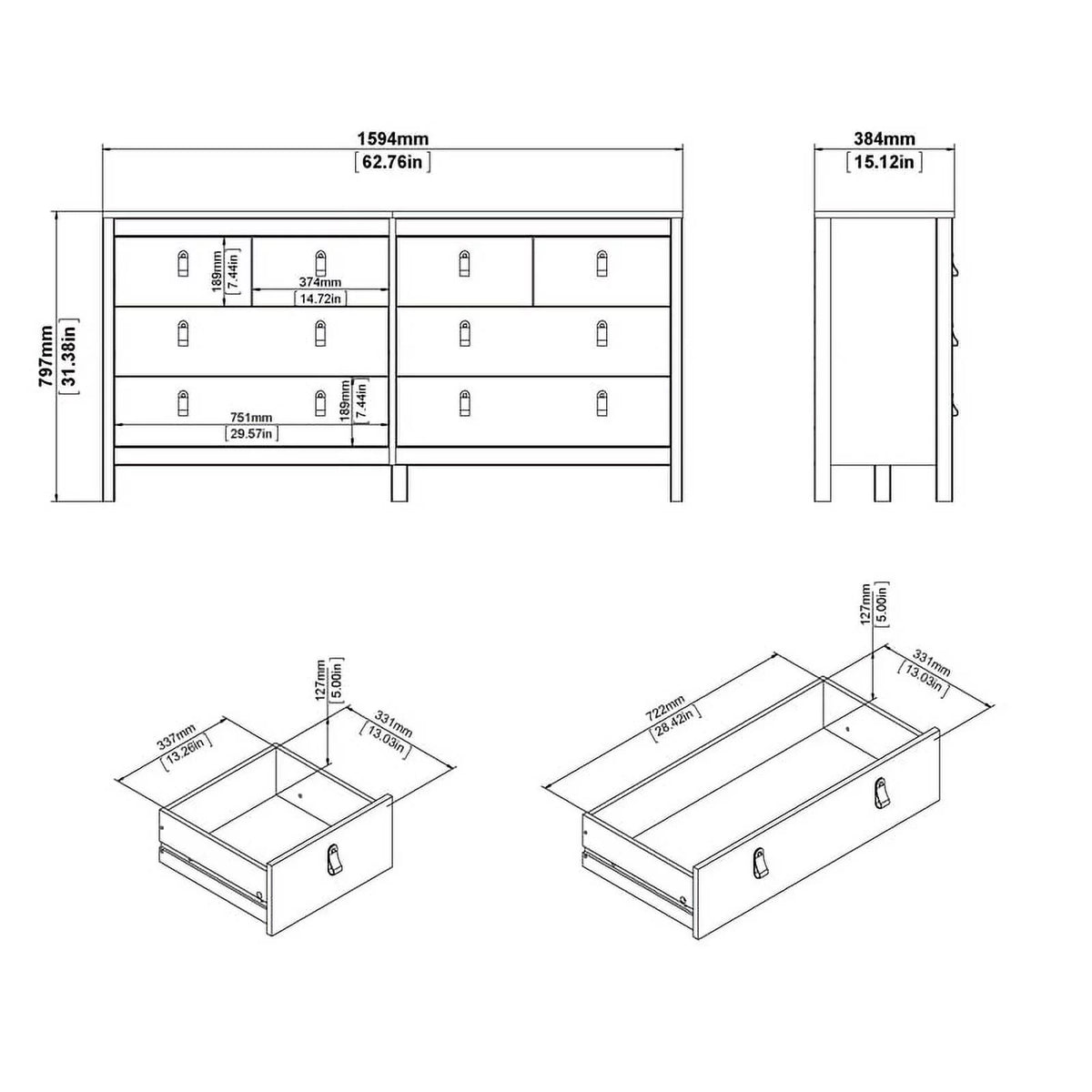 White 8 Drawer Engineered Wood Dresser E271