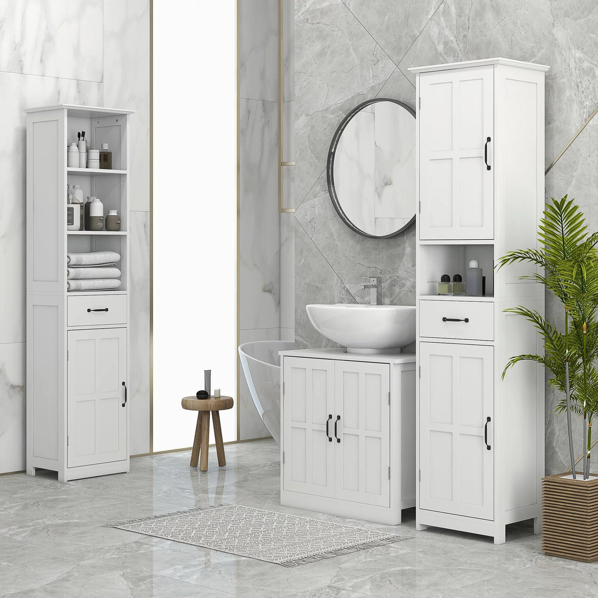 White Bathroom Sink Cabinet with Adjustable Shelf M352