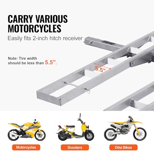 2-Bike 600 LBS Aluminum Motorcycle Hitch Mount Carrier with Ramp P725
