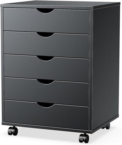 Black 7 Drawer Wood Dresser with Wheels N70980