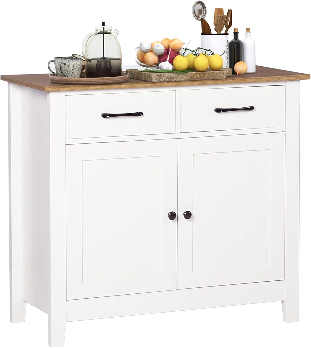 Ivory White Kitchen Sideboard Buffet Storage Cabinet with 2 Drawers P46088