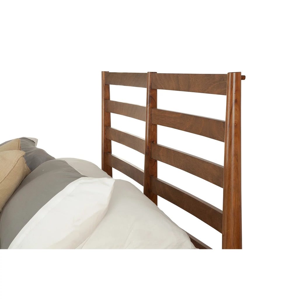 Queen Size Wooden Bed with Slatted Headboard Brown G3375