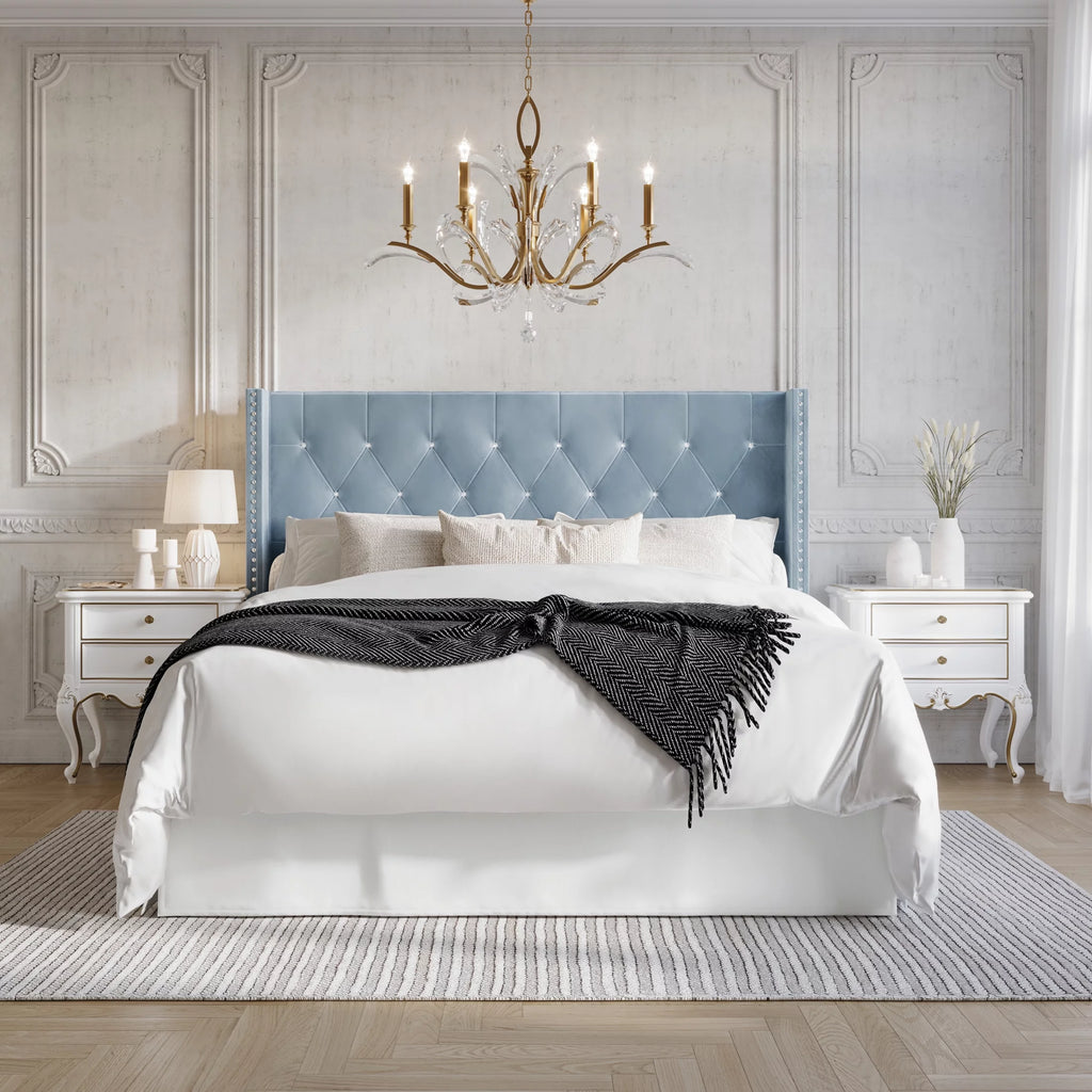 Button Tufted Wingback Velvet Upholstered Queen Bed G13889