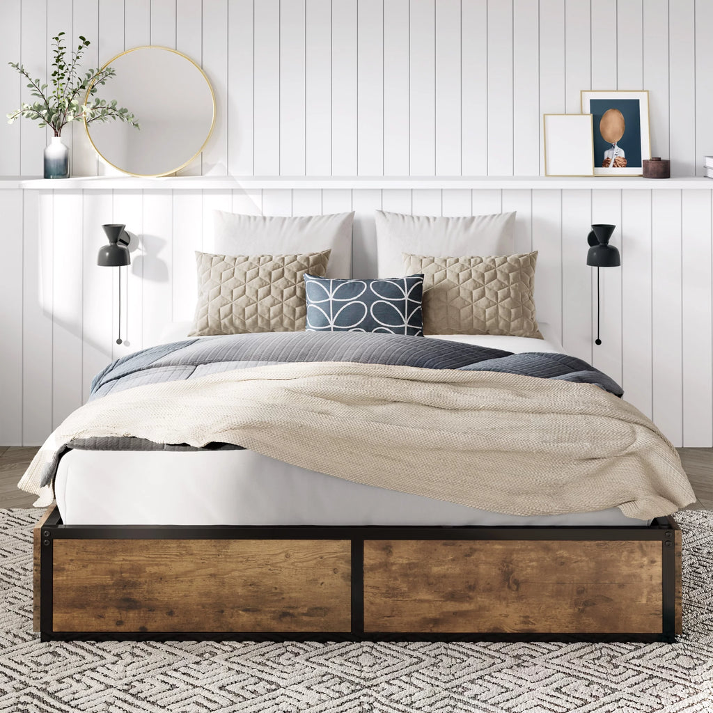 Queen Size Metal Platform Bed Frame with 4 Storage Drawers Q181911