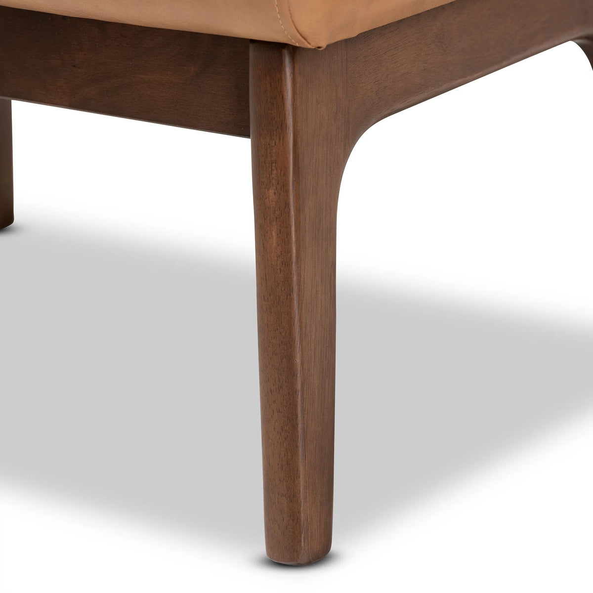 Walnut Brown Wood and Tan Faux Leather Ottoman W9222