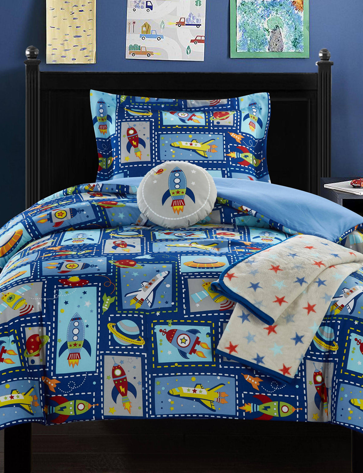 Blue 4 Piece Twin Comforter Set V454831