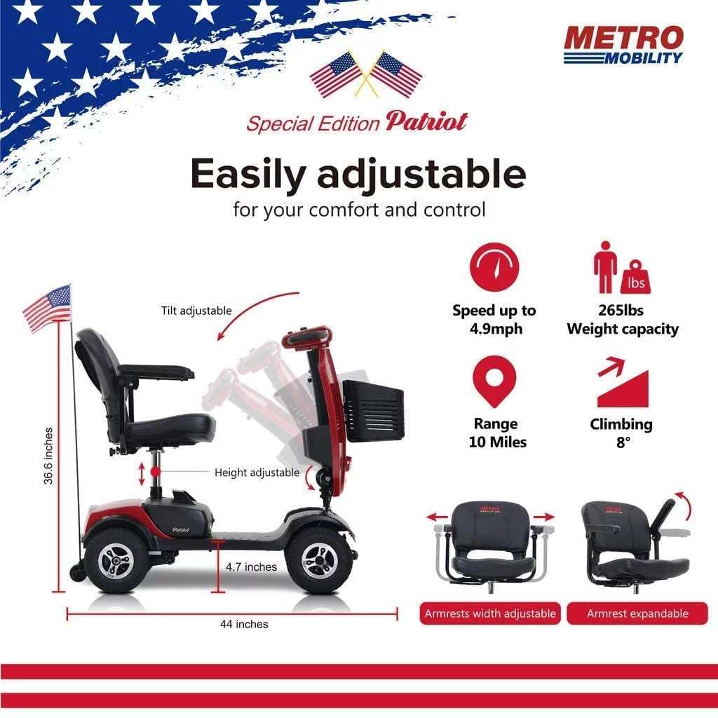 Folding 4 Wheels Mobility Scooter with USB Charging Port, Windshield, LED Light - Red R916