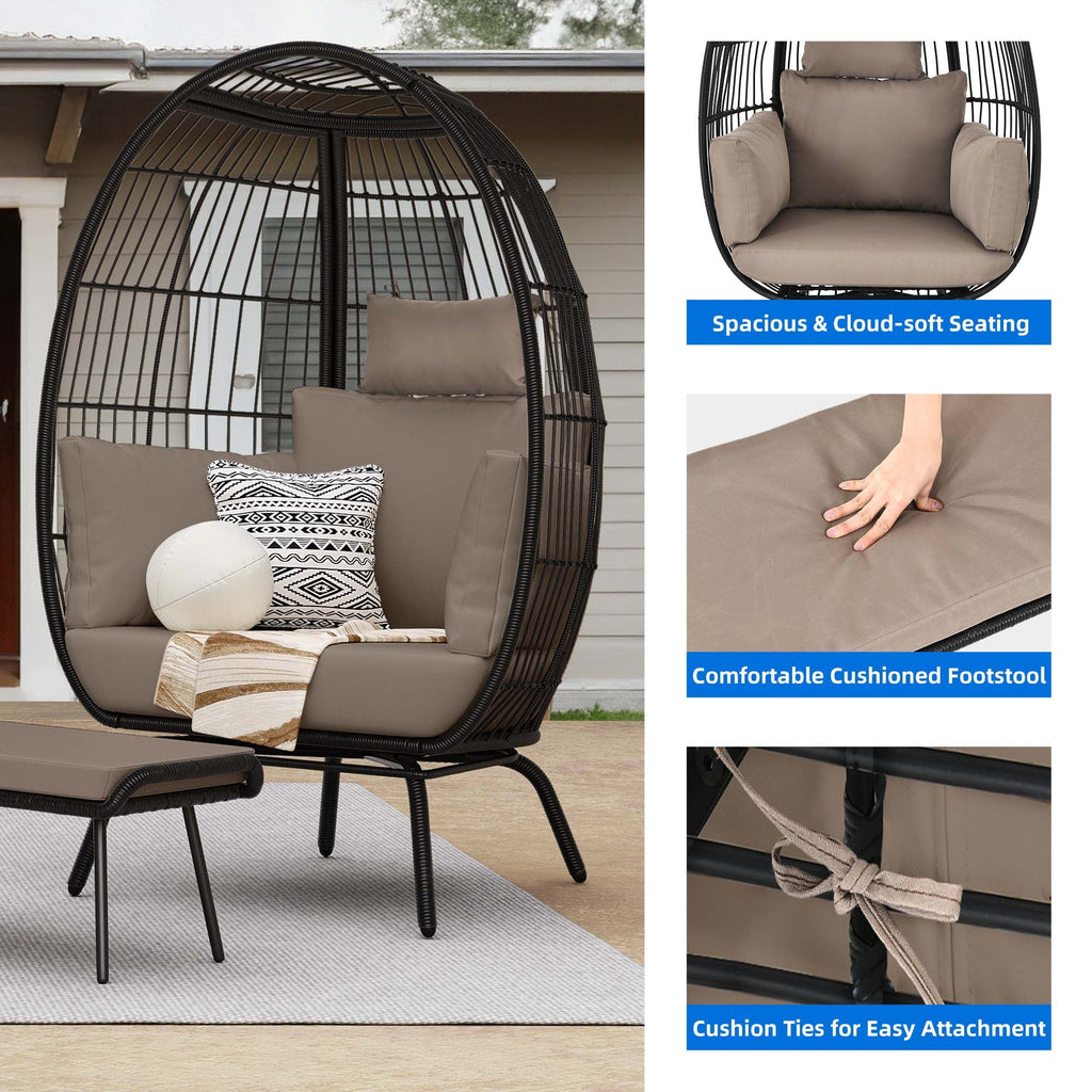 Oversized Wicker Egg Chair with Stand and Cushions N668