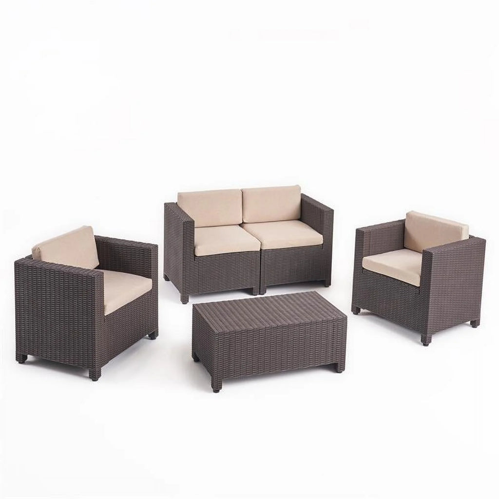 Brown 4 Seater Faux Wicker Chat Set S1922