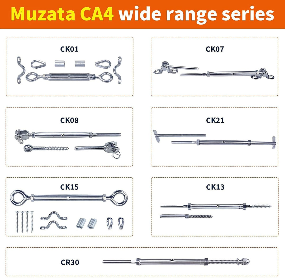 36 Set Cable Railing Kit 1/8 T316 Stainless Steel Turnbuckle Hardware F441661