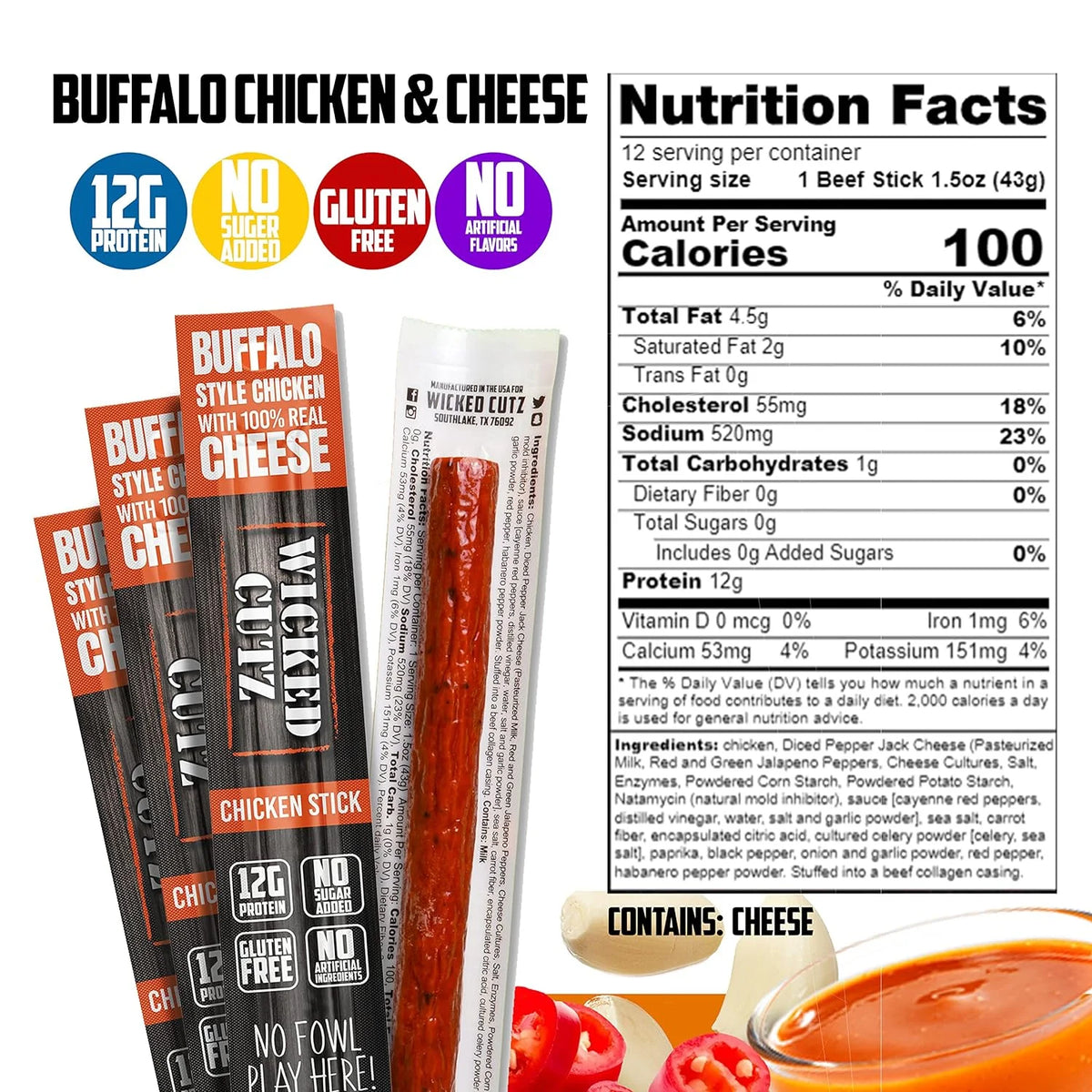 Buffalo Chicken Jerky Sticks 1.5 oz 12-Pack H329