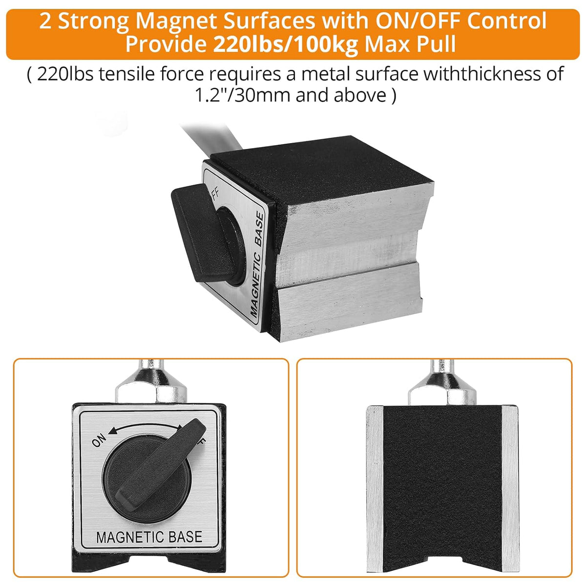 Magnetic Base Stand for Digital Dial Indicator Gauge, Pack of 2 I93926