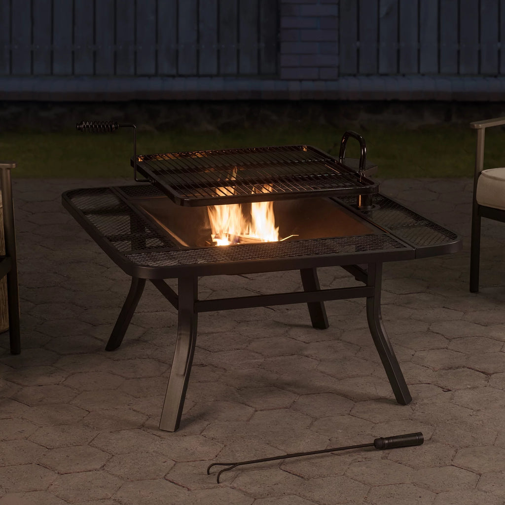 38 Inch Wood Burning Fire Pit with Grill Grate and Fire Poker Z60680