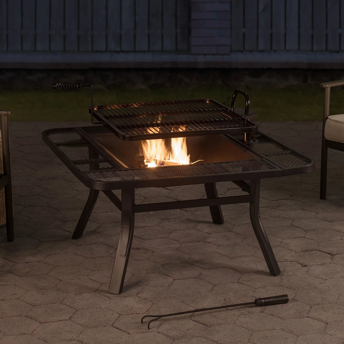 38 Inch Wood Burning Fire Pit with Grill Grate and Fire Poker Z60680