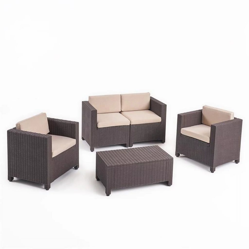 Brown 4 Seater Faux Wicker Chat Set S1922