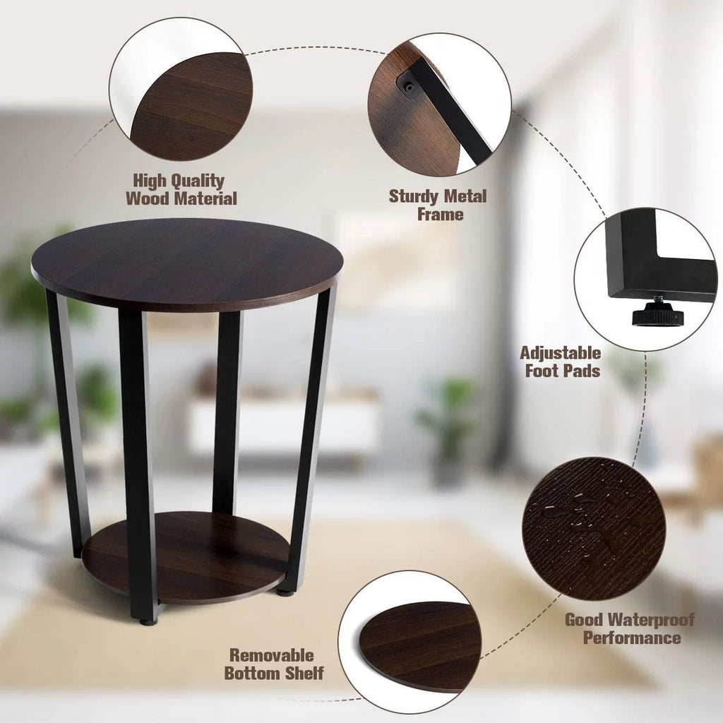 Round 2-Tier Metal End Table with Storage Shelf I675