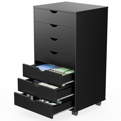 Black 7 Drawer Wood Dresser with Wheels N70980