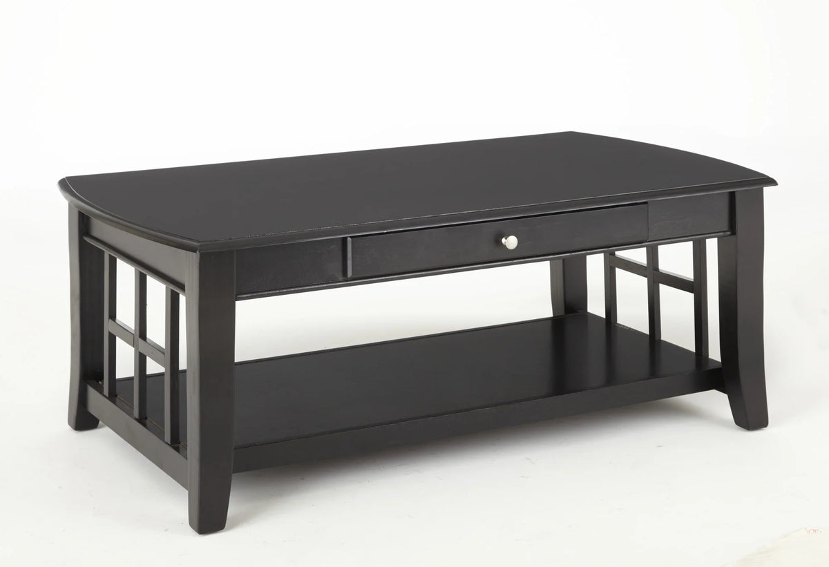Black Rectangle Coffee Table with Storage and Shelf H8829