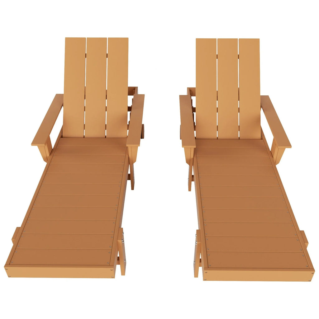 Teak All Weather Poly Chaise Lounge with Arms & Wheels Set Of 2 L934061