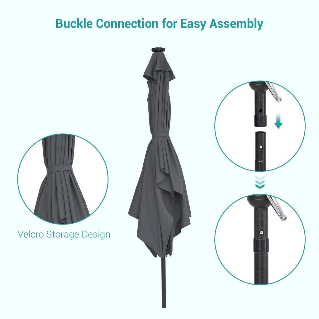 10 x 6.5ft LED Solar Patio Umbrella with Non-Fading Canopy D76071