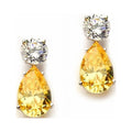Tear Drop Earrings with Pear Shape Canary and Round Brilliant Diamonds in 14K White Gold S486