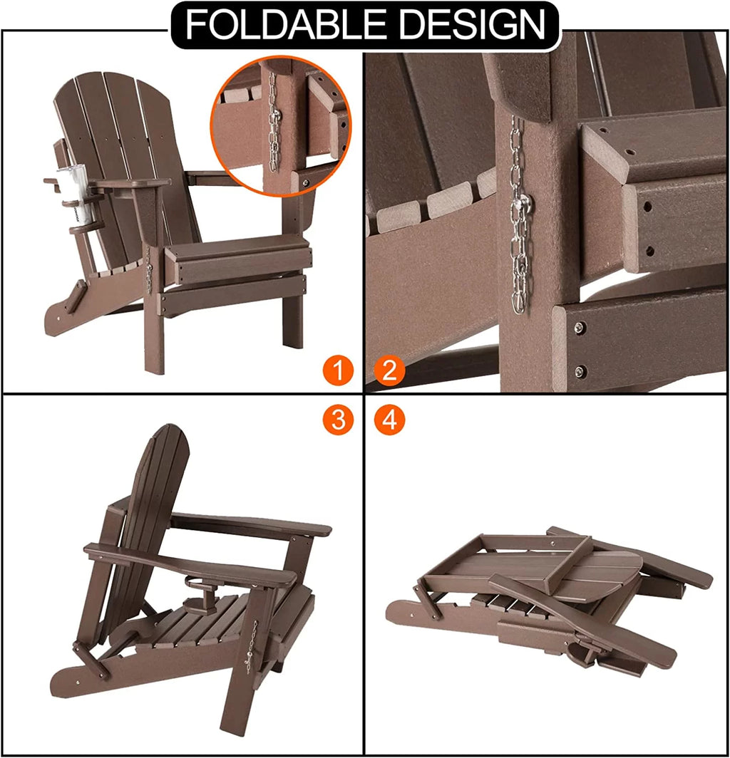 Oversized HDPE Plastic Folding Adirondack Chairs Set of 2 with Cushion R353