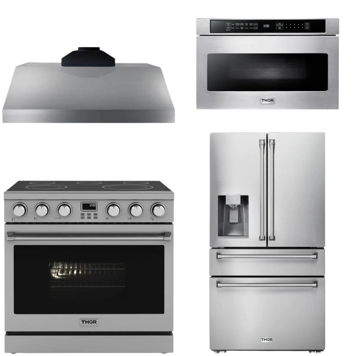 36 Electric Range, Range Hood, Refrigerator and Microwave C37383