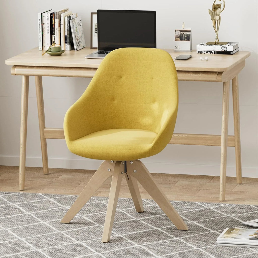 Yellow Upholstered Swivel Accent Chair with Solid Wood Legs J958