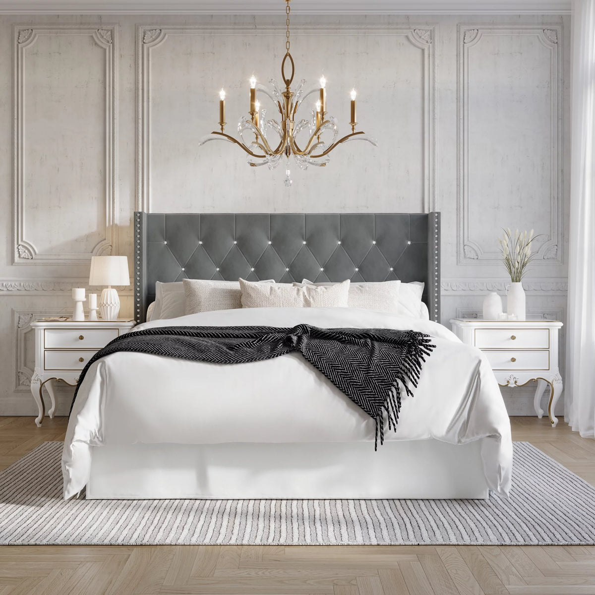 Button Tufted Wingback Velvet Upholstered Queen Bed G13889